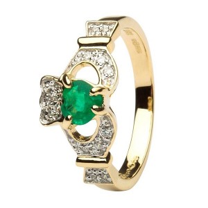 Claddagh 14K Heart Emerald Set Ring