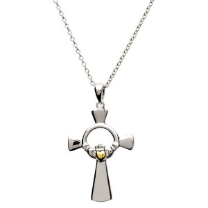 Claddagh Silver Cross with Gold Plate Heart