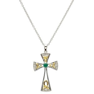 Celtic Trinity Emerald & Diamond Cross