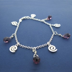 Spiral Bracelet with Crystal Drops - Purple